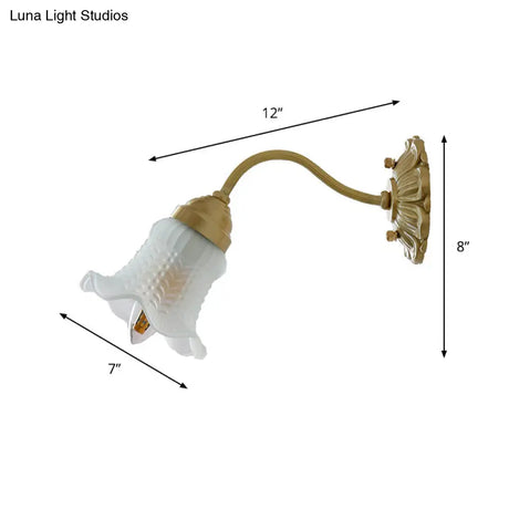 Antiqued Brass Floral Wall Lamp With Prismatic Glass - Single Light Lighting Fixture