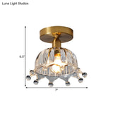 Antiqued Brass Fluted Glass Semi Mount Ceiling Light With Inverted Crown Design