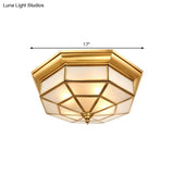 Antiqued Brass Octagon Flush Mount Ceiling Light With Milky Glass - 17’ / 25.5’ Width 4/6 Head