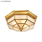 Antiqued Brass Octagon Flush Mount Ceiling Light With Milky Glass - 17’ / 25.5’ Width 4/6 Head