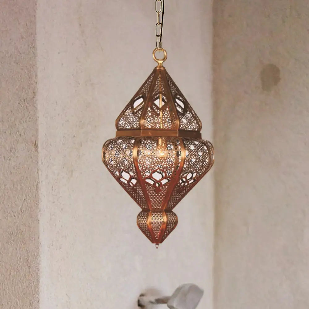 Antiqued Brass Pendant Light Fixture With Metallic Urn Shade