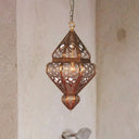Antiqued Brass Pendant Light Fixture With Metallic Urn Shade