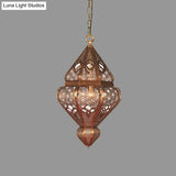 Antiqued Brass Pendant Light Fixture With Metallic Urn Shade