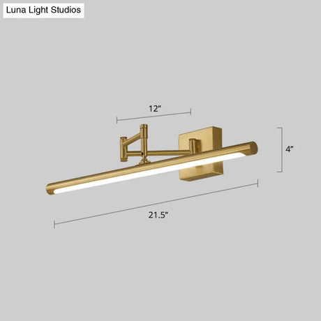 Antiqued Brass Tube Sconce With Led Wall Light - Perfect For Powder Room Or Vanity