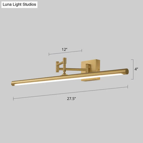 Antiqued Brass Tube Sconce With Led Wall Light - Perfect For Powder Room Or Vanity