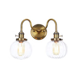 Antiqued Brass Wall Mounted Lamp With Conical/Spherical Shades And Adjustable Arms - 2-Light Fixture