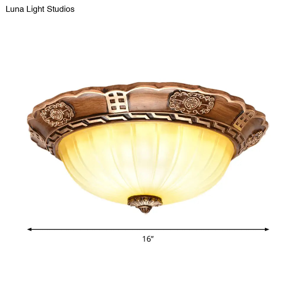 Antiqued Brown Scalloped - Edge Led Flush Mount Ceiling Light 14’/16’/19.5’ Milky Glass Bowl