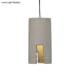 Antiqued Cement Pendant Lamp Fixture - Grey Cylinder/Dome Hanging Ceiling Light Bulb