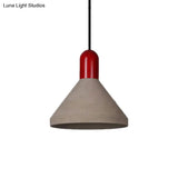 Antiqued Conical Cement Ceiling Light Restaurant Pendant Lamp In Grey With Wood Accents