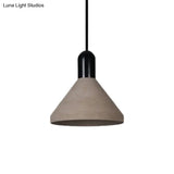 Antiqued Conical Cement Ceiling Light Restaurant Pendant Lamp In Grey With Wood Accents