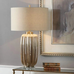 Antiqued Drum Shade Nightstand Lamp With Fabric Desk Light - 1 Bulb Brown
(Note: The Revised Title