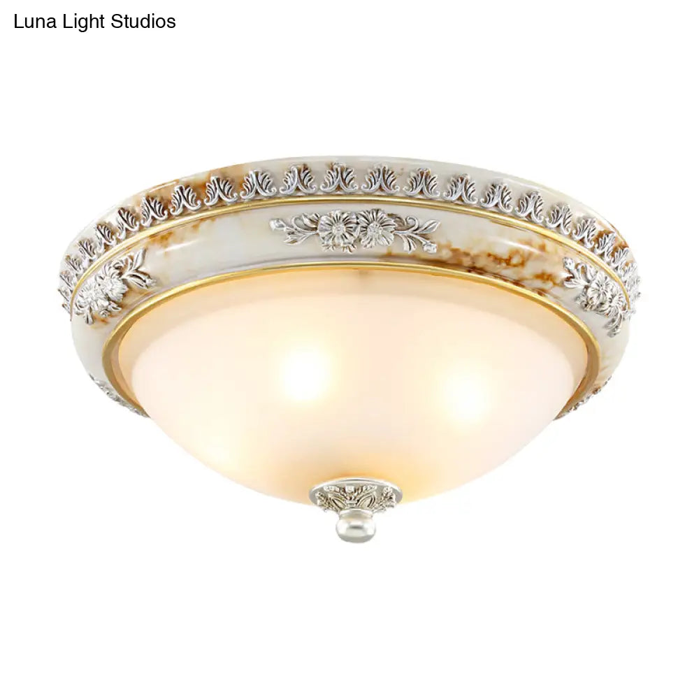 Antiqued Flush Ceiling Lamp With Frosted Glass Shades - Hemispherical 2/3 - Light Options 13 -