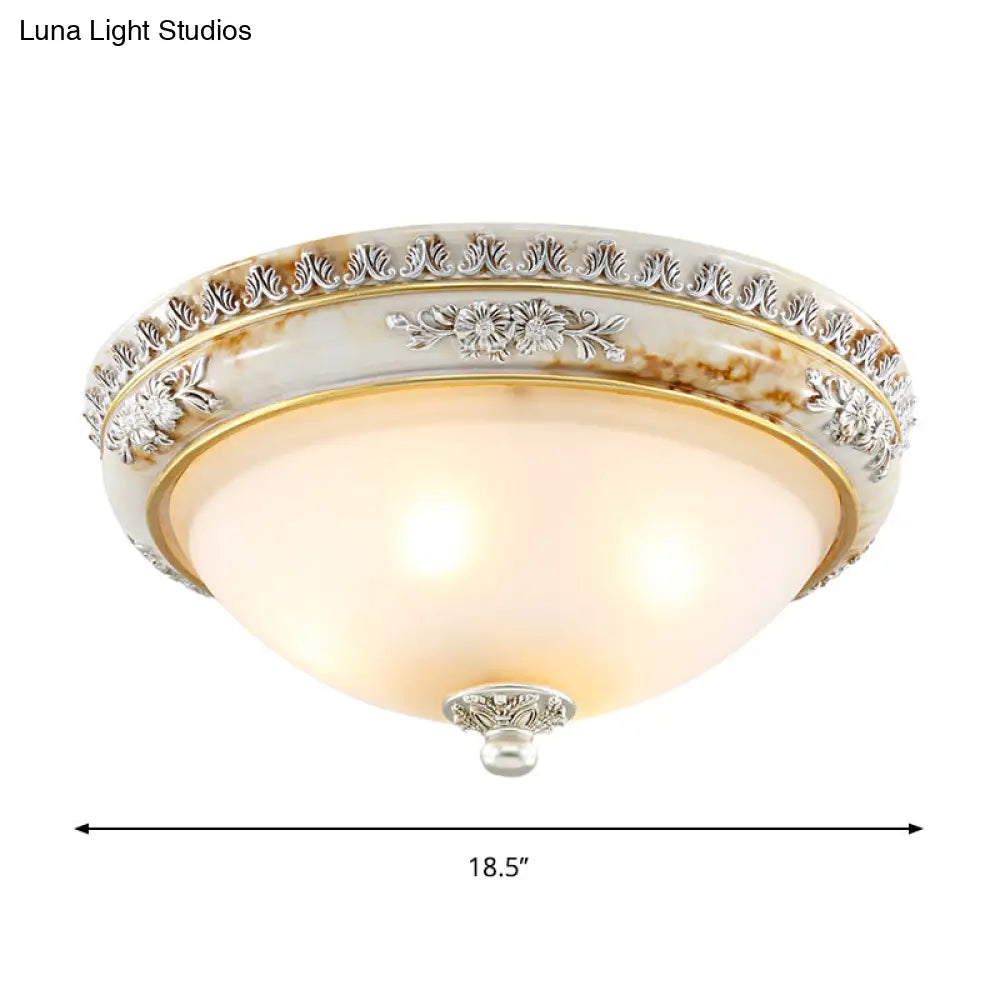 Antiqued Flush Ceiling Lamp With Frosted Glass Shades - Hemispherical 2/3 - Light Options 13 -