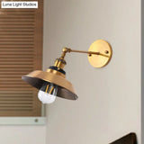 Antiqued Gold Wall Sconce With Adjustable Joint - Vintage Iron Conic/Barn Shade 1 Bulb Light Fixture