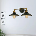 Antiqued Iron And Brass Sconce With Flared Dual Heads Wall Mount Black