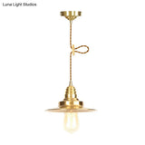 Antiqued Iron Gold Pendant Lamp With Single-Bulb Flat/Bowl/Cone Shade Suspension Fixture