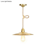 Antiqued Iron Gold Pendant Lamp With Single-Bulb Flat/Bowl/Cone Shade Suspension Fixture