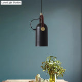 Antiqued Iron Hanging Lamp: Half Capsule With 1-Head & Handle - Black