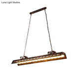 Antiqued Iron Rectangle Restaurant Island Lighting Fixture - Rust Finish 2 Bulbs Ceiling Hang