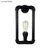 Antiqued Iron Rectangle Sconce Lighting - Coffee House Wall Mount Pipe Lamp