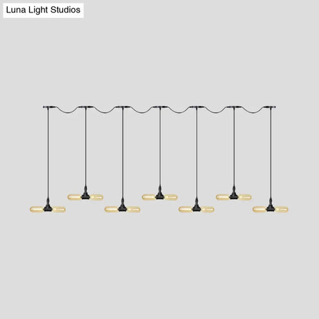 Antiqued Led Amber Glass Pendant Light – Black Hanging Capsule 6/10/14-Light Tandem Multi Lamp