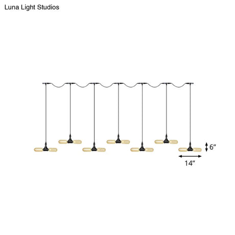 Antiqued Led Amber Glass Pendant Light – Black Hanging Capsule 6/10/14-Light Tandem Multi Lamp