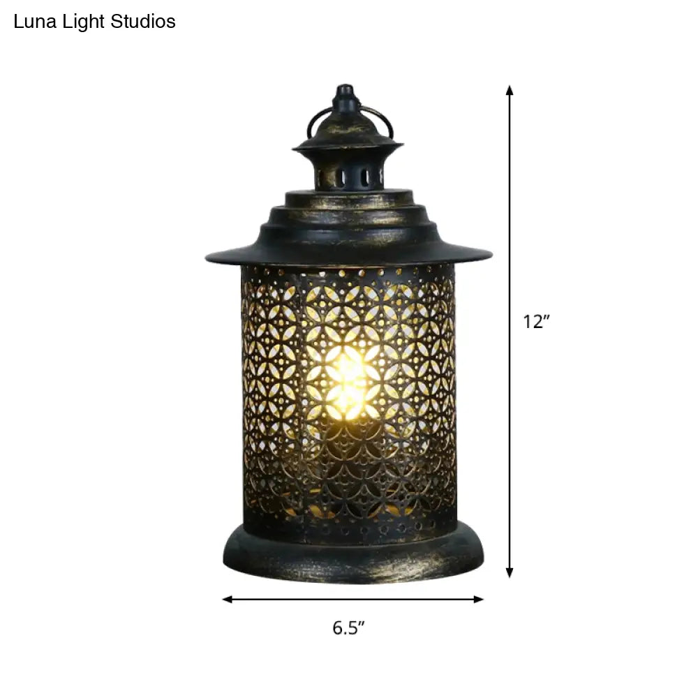 Antiqued Metal Candlestick Nightstand Lamp In Black - 1 Head 5/6.5 Wide