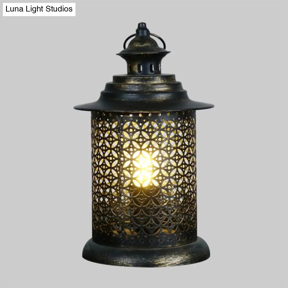Antiqued Metal Candlestick Nightstand Lamp In Black - 1 Head 5/6.5 Wide