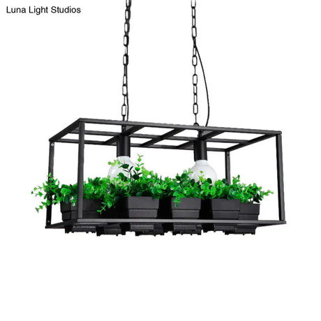 Antiqued Metal Island Lamp: 2 Heads Black/White Hanging Ceiling Light For Restaurants - 21.5/25.5