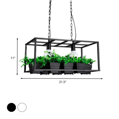 Antiqued Metal Island Lamp: 2 Heads Black/White Hanging Ceiling Light For Restaurants - 21.5/25.5