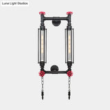 Antiqued Metal Rectangle Frame Wall Lamp Sconce - 2 Lights Black/Copper