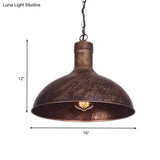 Antiqued Rust Finish Iron Dome 1-Head Suspension Light For Kitchen Ceiling - 12’/16’ Width