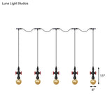Antiqued Sphere Multi Light Chandelier With Amber Glass Pendant - Led Suspension In Black