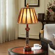 Antiqued Style Resin Night Stand Lamp With Fluted Column Base Bulb And Fabric Shade Brown