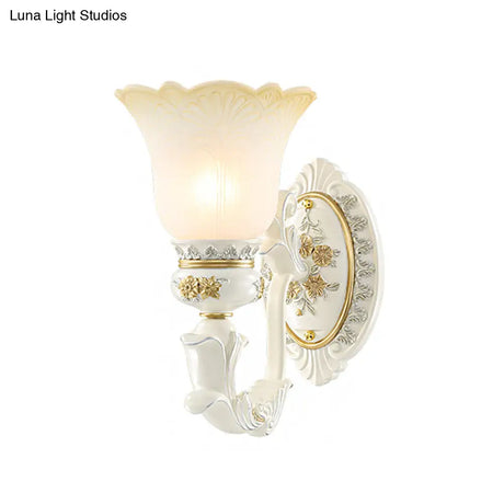 Antiqued White Flared Glass Sconce Wall Mount Light Fixture For Dining Room