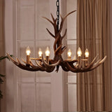 Antler Chandelier: Resin Countryside Living Room Lighting 6 / Brown