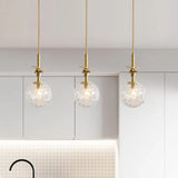 Antler Deco Brass Pendant Light Fixture With Clear Dimpled Glass Shades - Traditional Style Triple