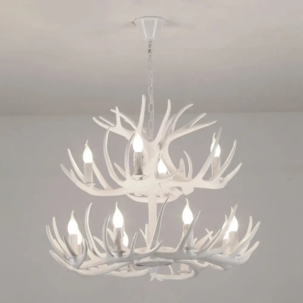 Antler Deco Resin Candle Chandelier: Country Style Suspension Light For Restaurant Ambience 12 /