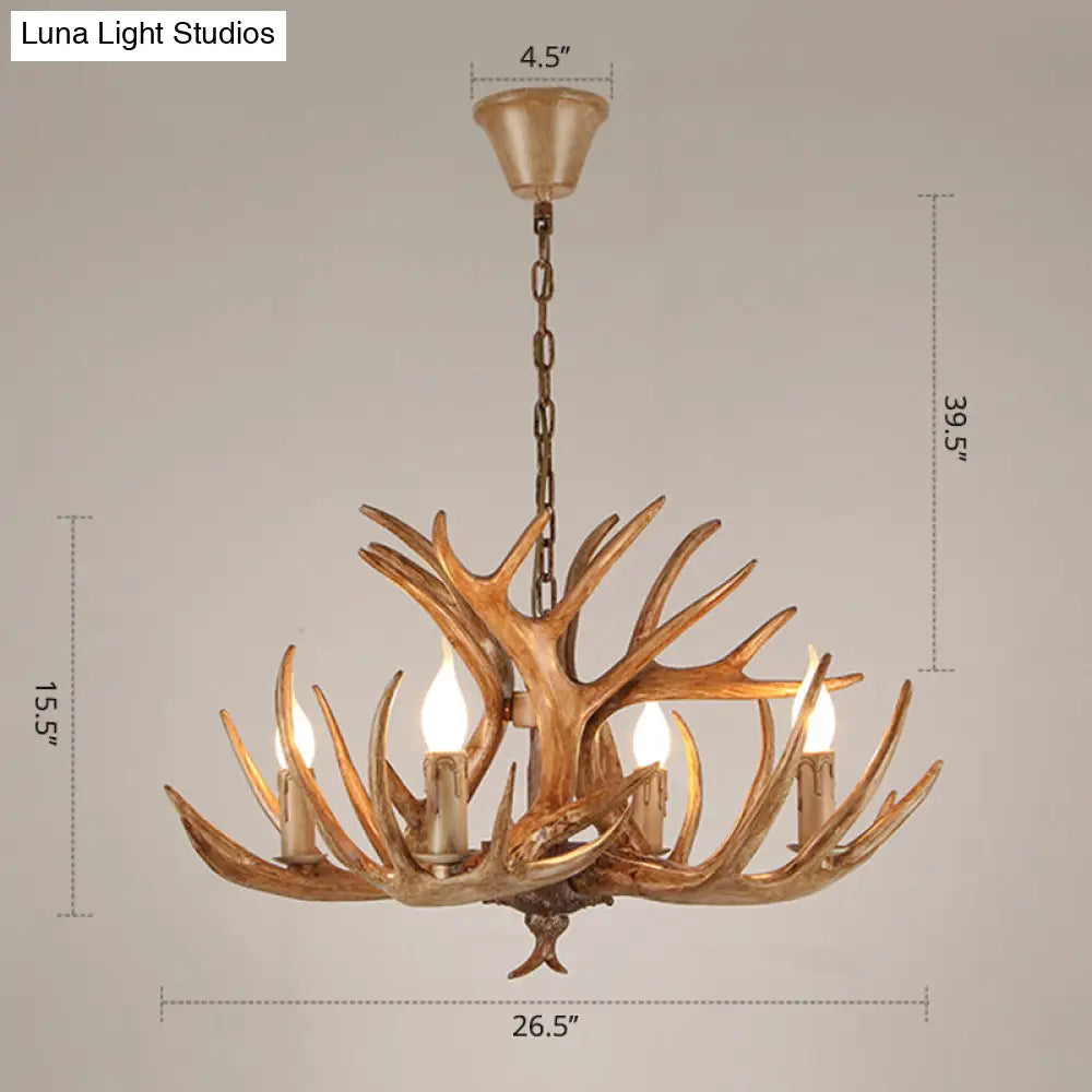 Antler Deco Resin Candle Chandelier: Country Style Suspension Light For Restaurant Ambience