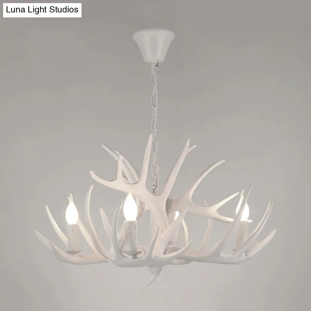 Antler Deco Resin Candle Chandelier: Country Style Suspension Light For Restaurant Ambience