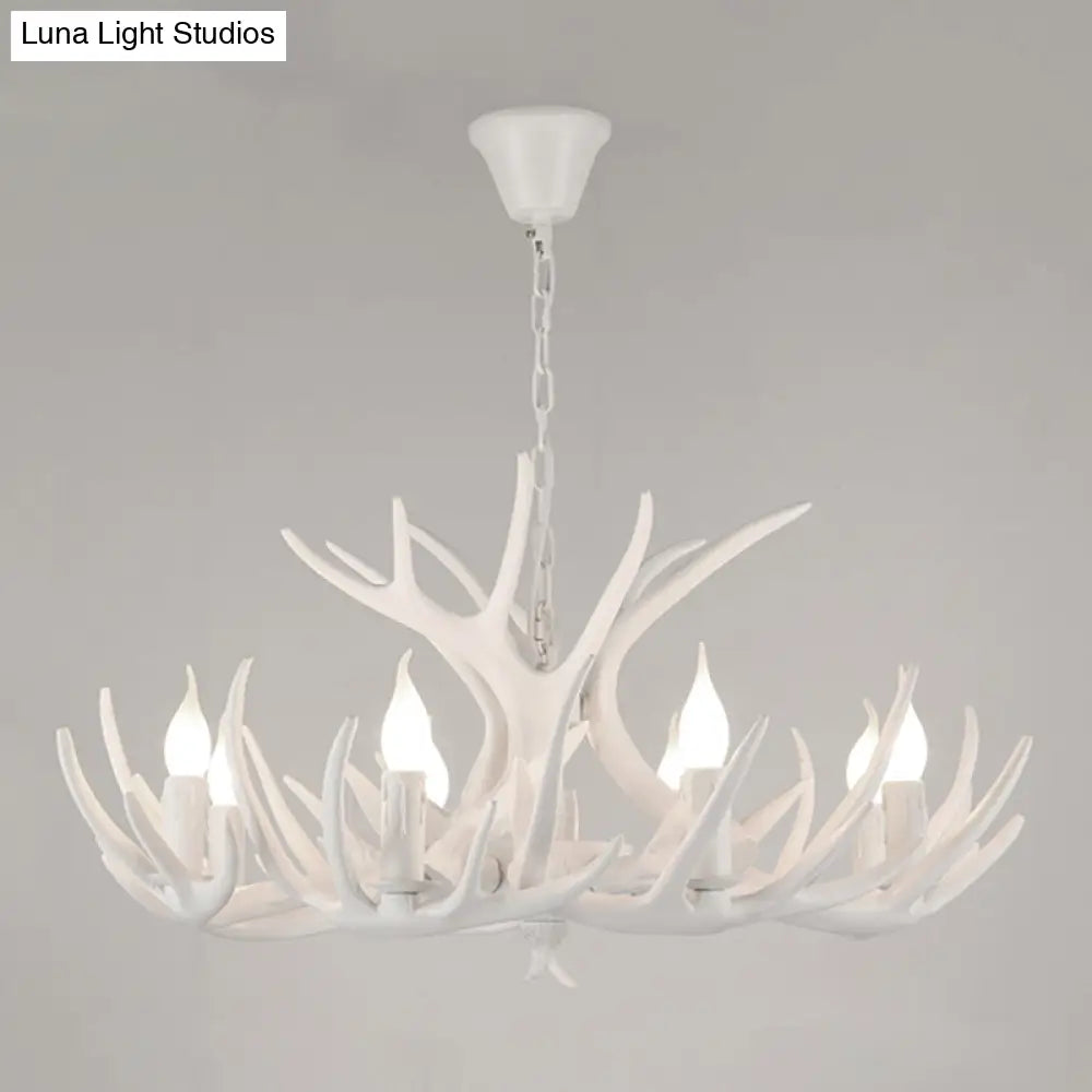 Antler Deco Resin Candle Chandelier: Country Style Suspension Light For Restaurant Ambience
