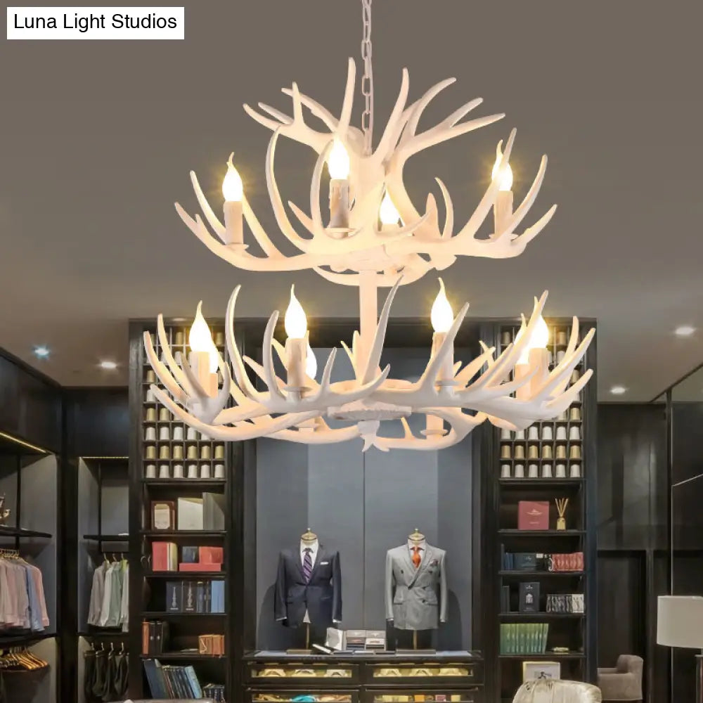 Antler Deco Resin Candle Chandelier: Country Style Suspension Light For Restaurant Ambience
