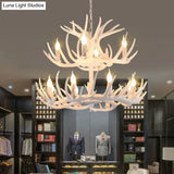 Antler Deco Resin Candle Chandelier: Country Style Suspension Light For Restaurant Ambience