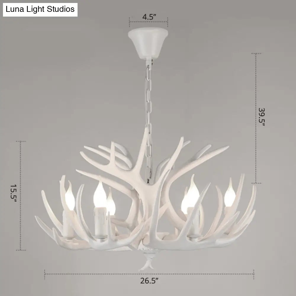 Antler Deco Resin Candle Chandelier: Country Style Suspension Light For Restaurant Ambience