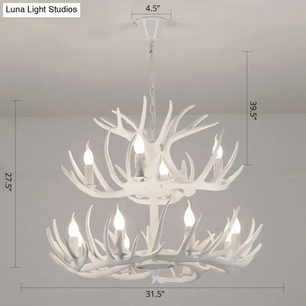 Antler Deco Resin Candle Chandelier: Country Style Suspension Light For Restaurant Ambience