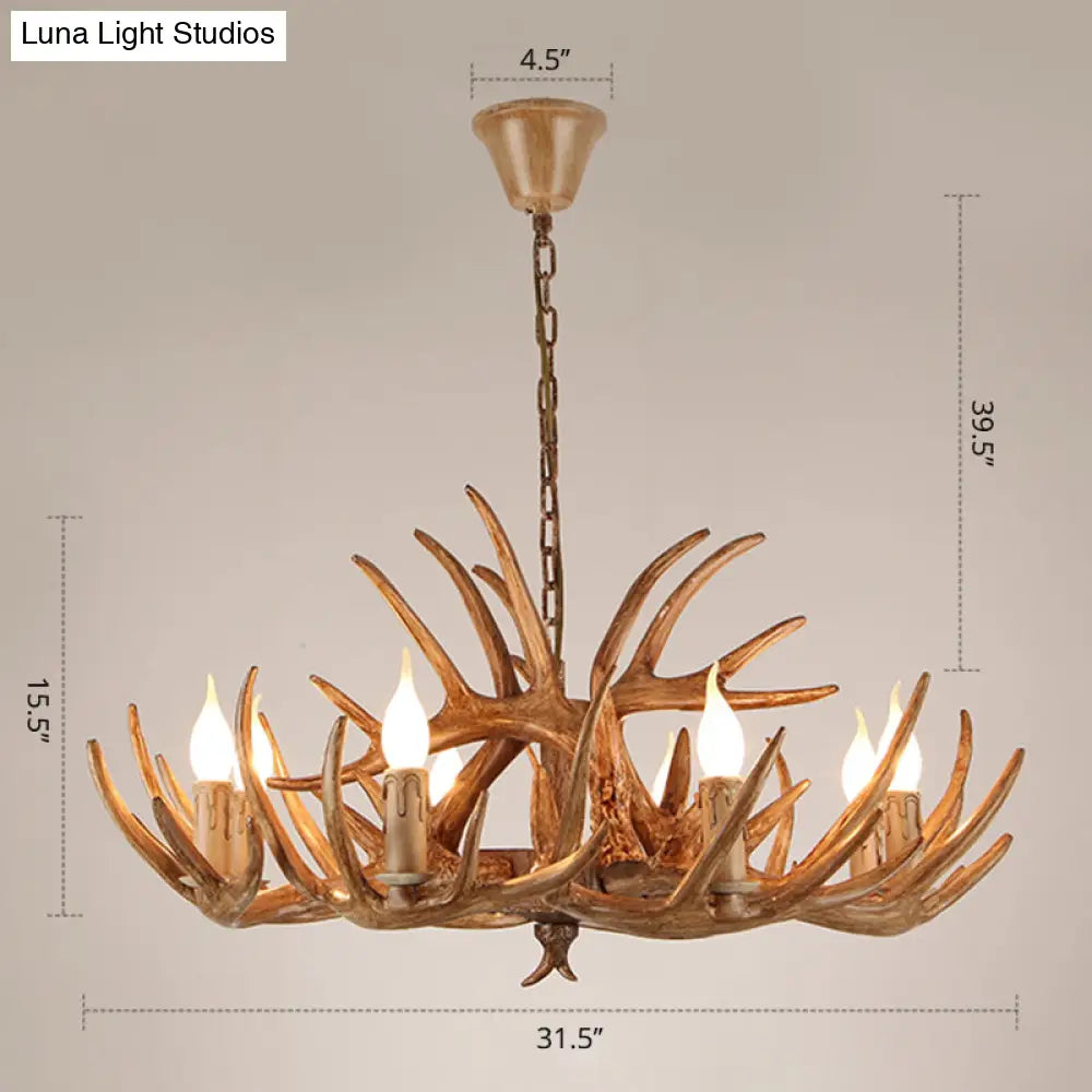 Antler Deco Resin Candle Chandelier: Country Style Suspension Light For Restaurant Ambience