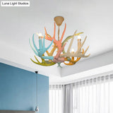 Antler Macaron Ceiling Chandelier - Resin 4/6 Bulbs Child Room Lighting In Blue-Pink-Yellow