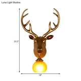 Antler Resin Gold Sconce Lamp - Rustic Wall Light With Amber Glass Shade