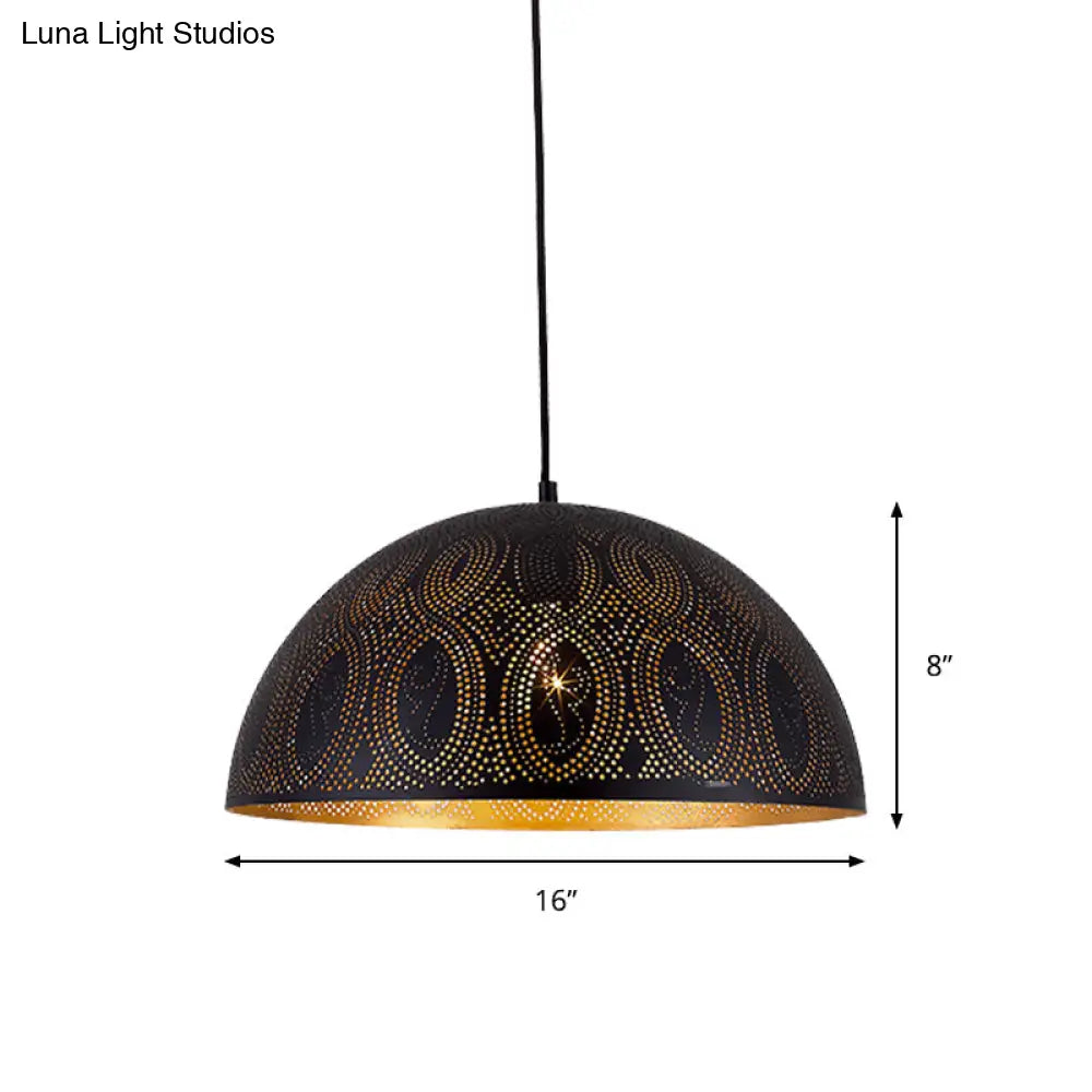 Arab Style Black Metal 1-Light Dome Pendant Ceiling Lamp With Unique Pattern Options