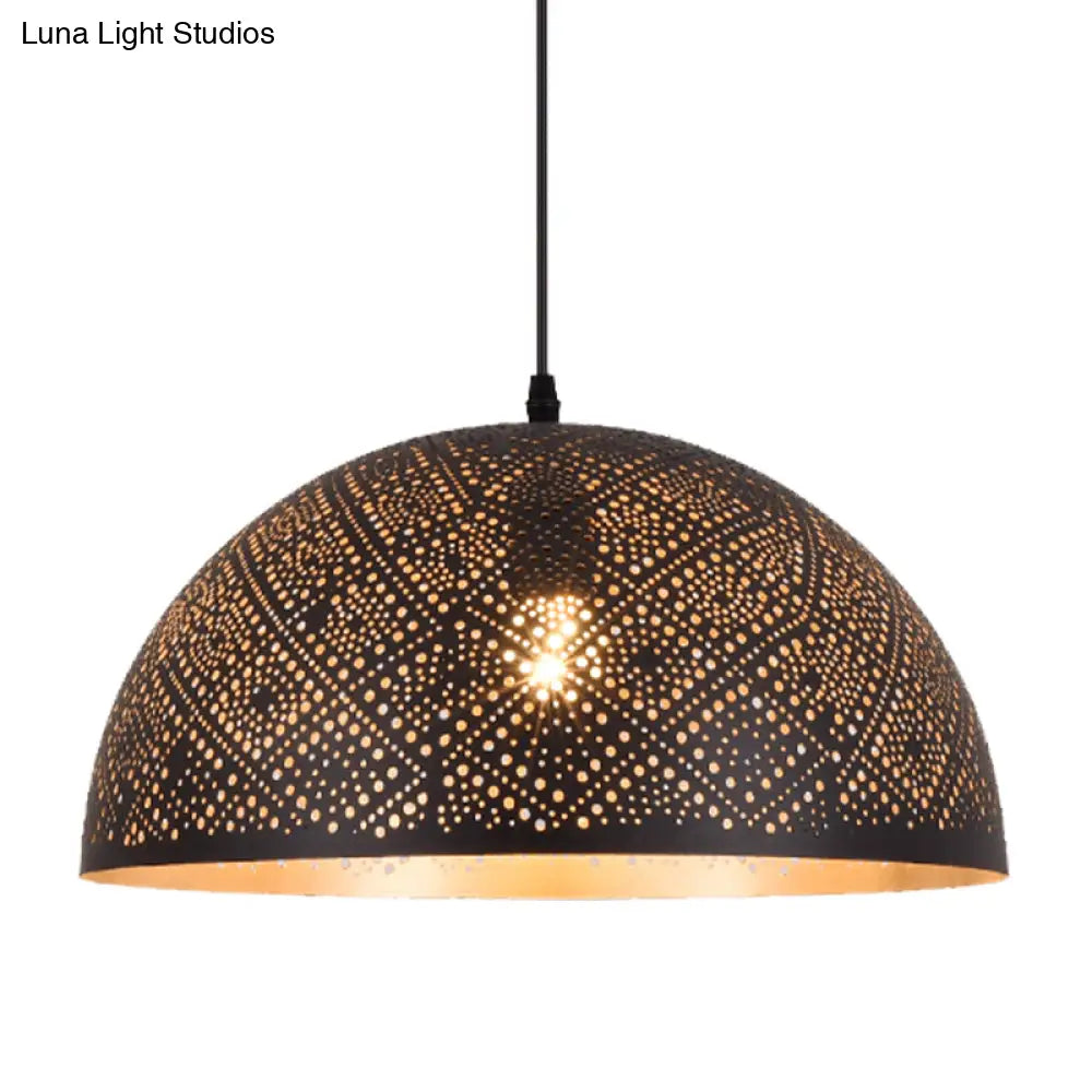 Arab Style Black Metal 1-Light Dome Pendant Ceiling Lamp With Unique Pattern Options
